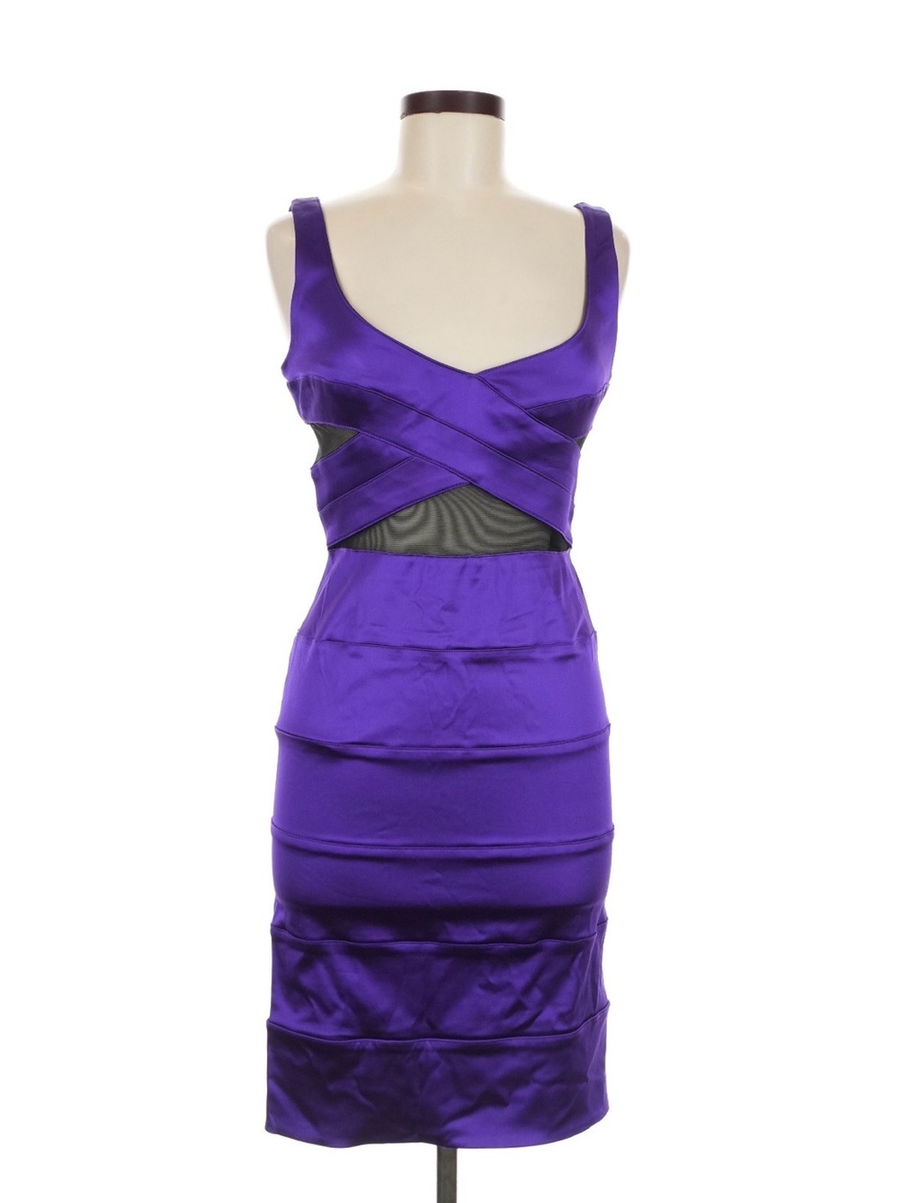 NWOT bebe Purple Satin Bodycon Dress with Mesh Insets medium